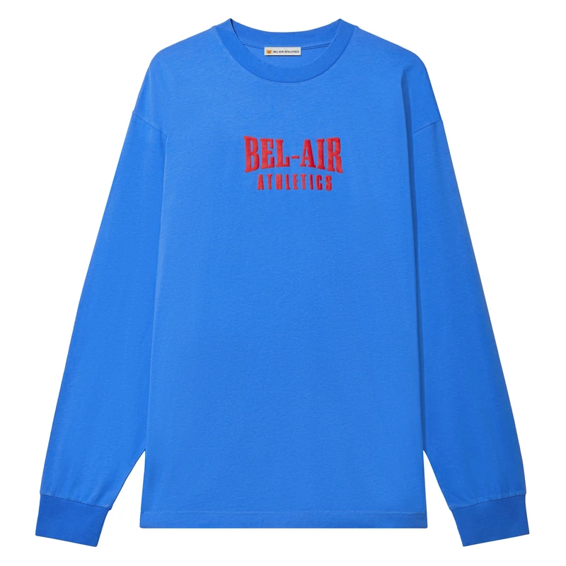 Puff print logo LS tshirt - Varsity Blue with Academy Red print